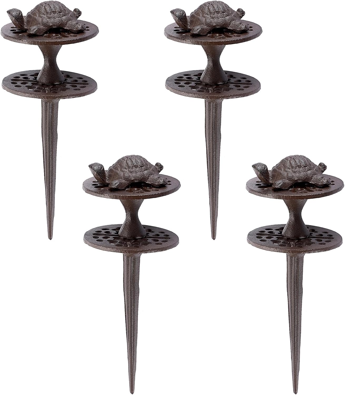 OwnMy Set of 4 Cast Iron Garden Hose Guide Stakes Heavy Duty, Decorative Garden Hose Guide Spikes for Lawn Yard Outside Plants Protection - Keeping Hoses Away from Flower Beds, Turtle Pattern
