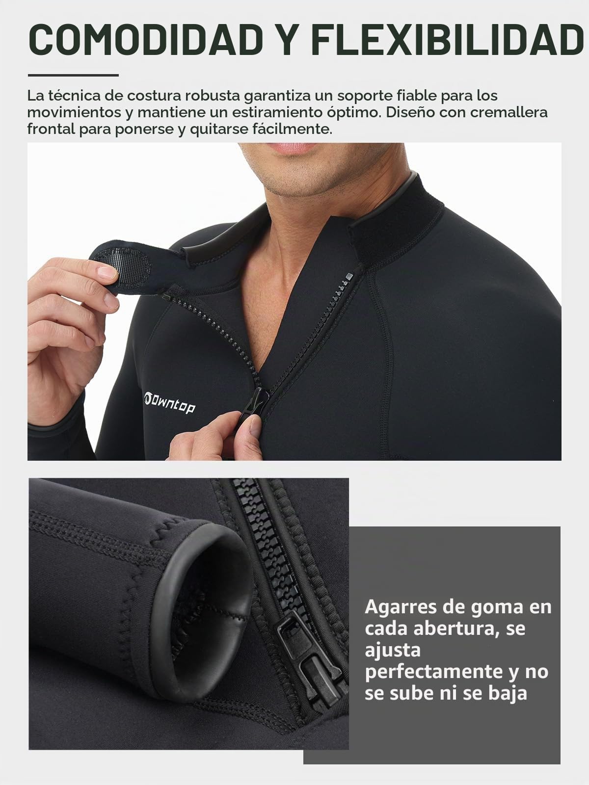 Owntop Hombres Traje de Neopreno 3/2mm - Trajes de Buceo con Cremallera Delantera, Stretch Pro Wetsuit Térmico de Longitud Completa para Surf Snorkel, Hombre Negro XXL | Traje de buceo completo Stretch Pro de neopreno térmico de longitud completa para sur