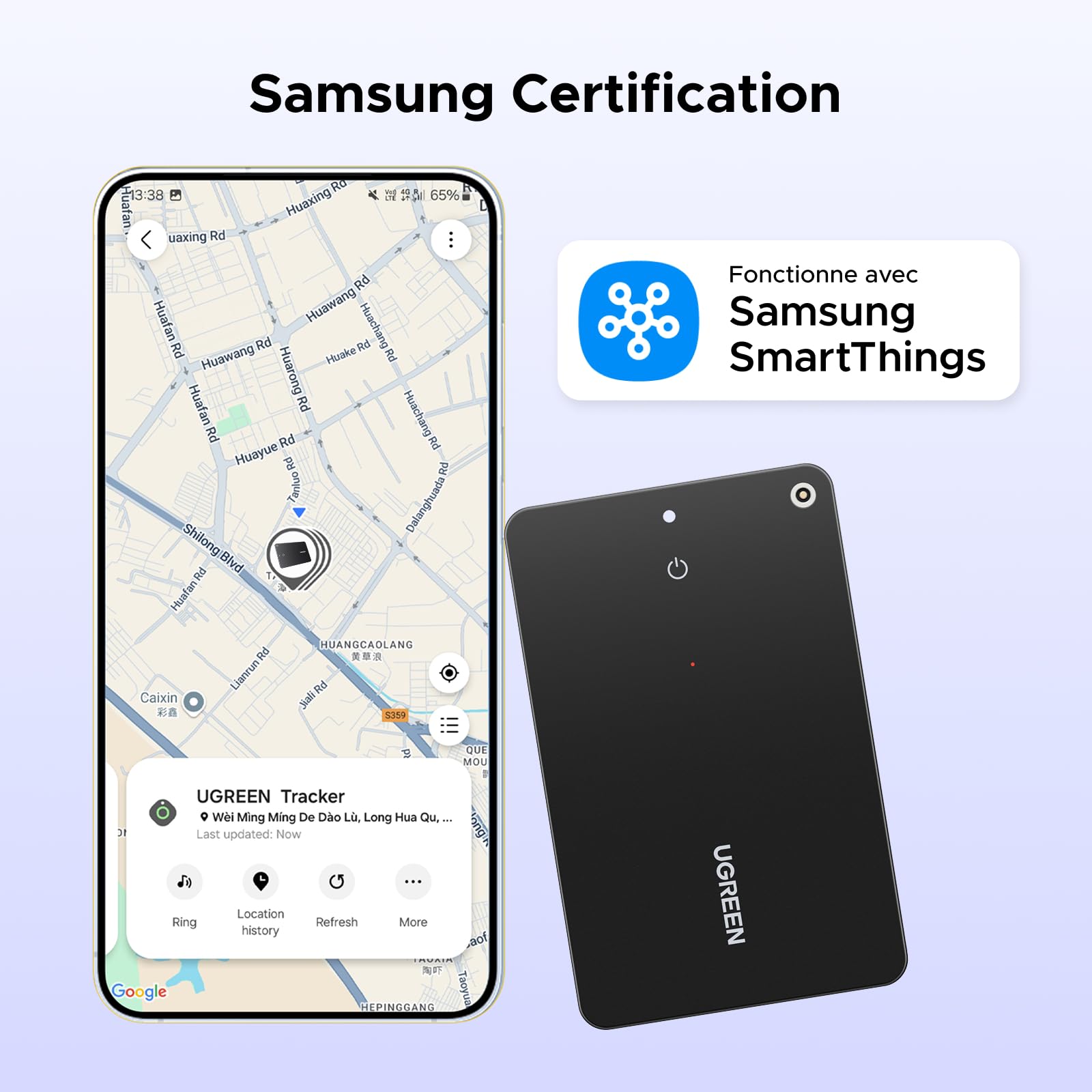 UGREEN FineTrack Slim S Smart Tag Wallet Tracker Galaxy Uniquement Traqueur Bluetooth Ultra Fin 1.7mm Étanche IP68 1 an Compatible avec SmartThings pour Portefeuille Clés Bagages Valise