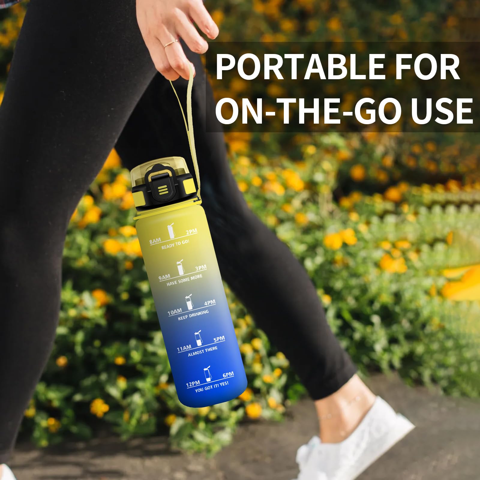 Borraccia 1L, Bottiglia Sportiva con Cannuccia, a Prova di Perdite, Bottiglia Acqua Sportiva con Indicatore del Tempo, Motivazionale Borraccia per Yoga, Escursionismo, Campeggio, Ciclismo, Lavoro