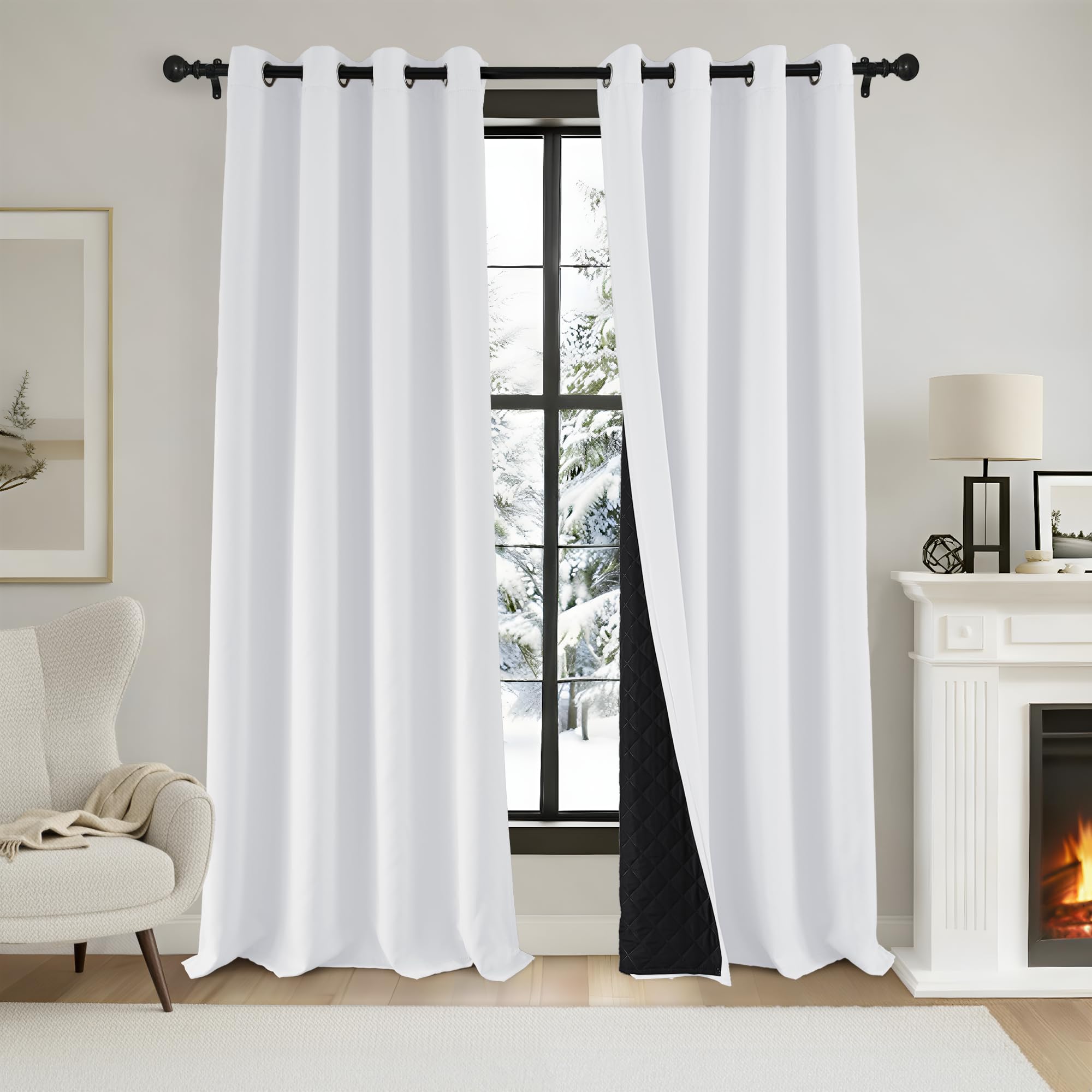PONY DANCE Cortinas 100% Opacas Blancas de Doble Capa 2 Piezas, Cortinas Termicas Aislantes Frio y Calor con Forro Grueso para Salon/Dormitorio,140x200cm Global Recycled Standard OEKO-TEX STANDARD 100 Global Recycled Standard Global Recycled Standard