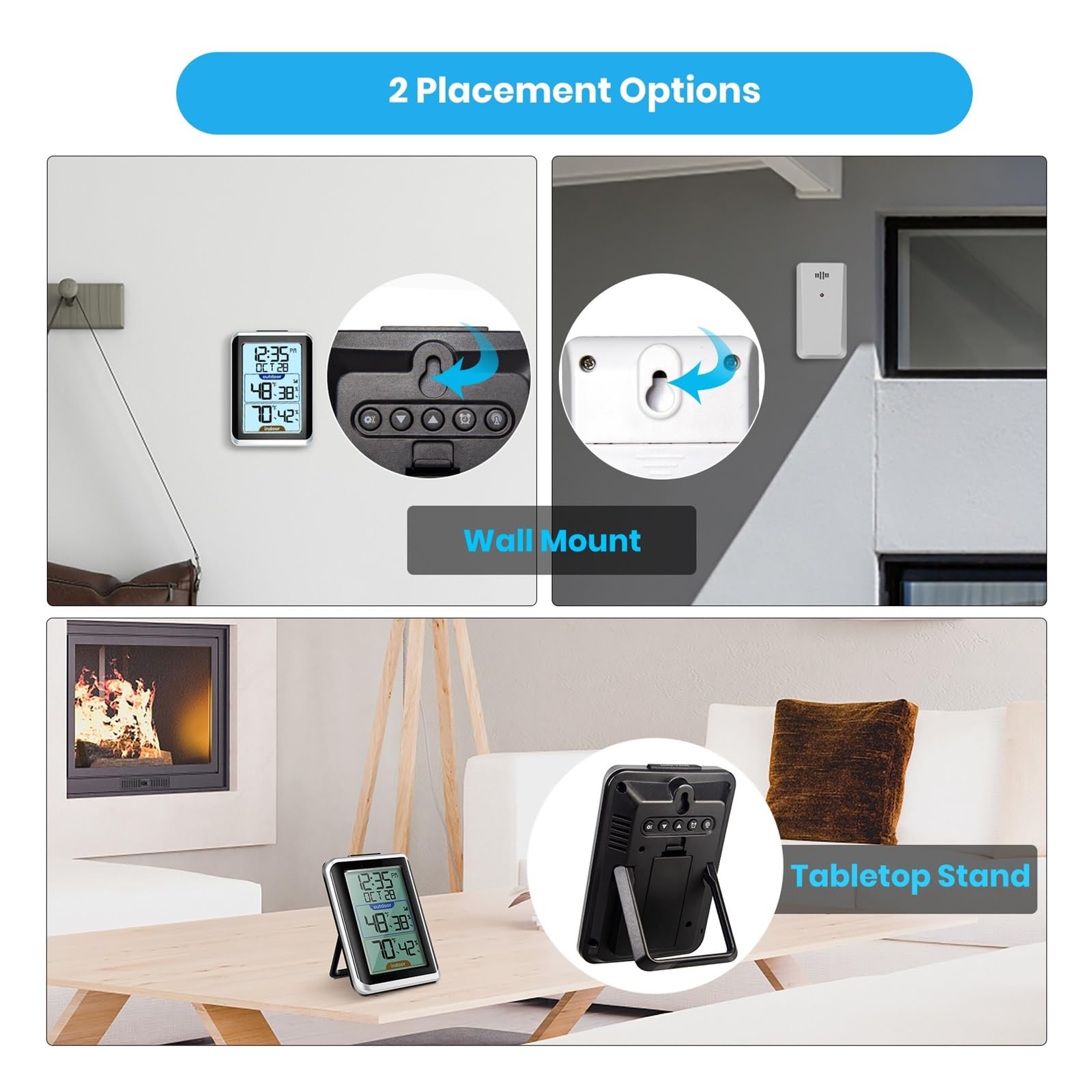 Termometro For Interni Ed Esterni, Igrometro Digitale Wireless, Indicatore Di Temperatura Con Tempo, Portata 200 Piedi/60 M, Umidità Preciso E Di Facile Lettura(WHITE)