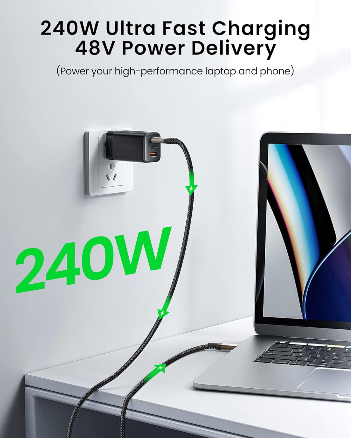 Thunderbolt 5 Cable [USB-IF Certified] USB C to USB C 240W Charging, 120Gbps Bandwidth, 80Gbps Date, USB4 Type-C Cable 16K/ Dual 8K Display for iPhone 16, MacBook Pro, Laptop, Dock, SSD (4.0 FT) - Image 3