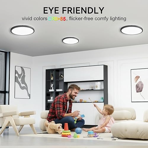 Miniatura 6 de Hunhun Paquete de 2 lámparas LED de techo empotradas de 3200 lm de 28 W 12 pulgadas, 5CCT ajustable, súper delgada, lámpara de techo redonda de 0.87