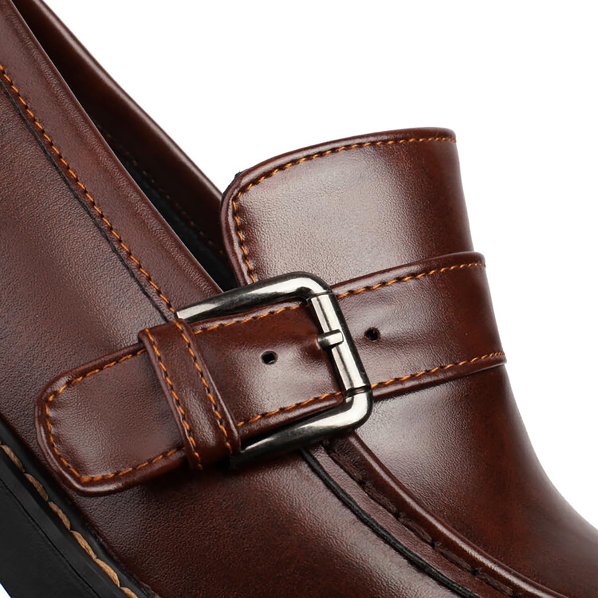 Mocassini Donna con Plateau Tacco Largo Pelle Sintetica Punta Rotonda Tacco Larghezza Fibbia Suola Dentata Slip-On Comodi Stile College Goth Scarpe