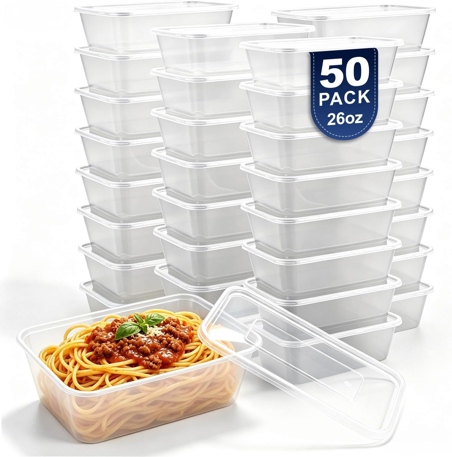 HOMEE 26oz Meal Prep Containers 50 Pack, Storage Food Containers with Lids