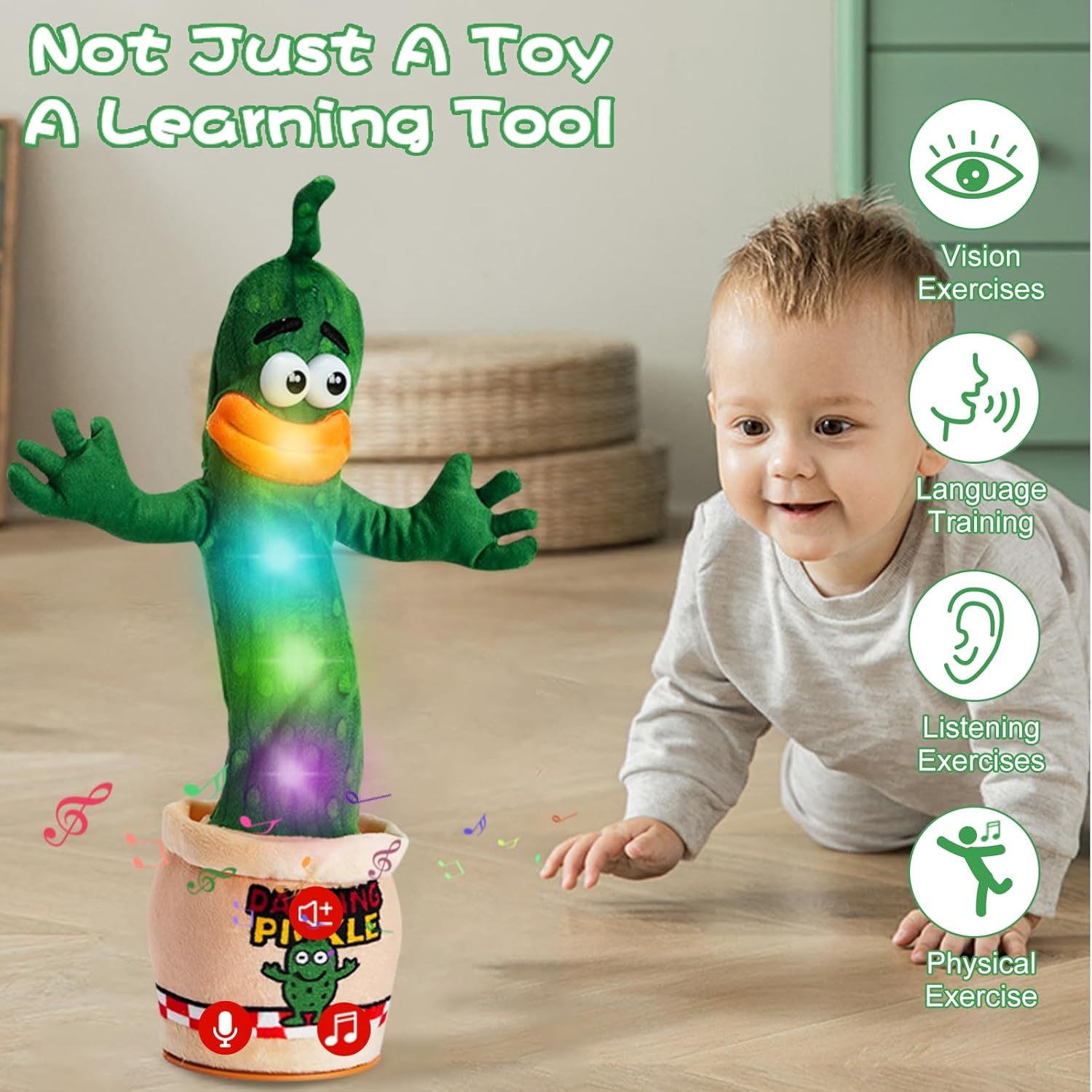 Interactive Dancing Talking Pickle Baby Toy 0-6 3-6 6-12 12-18 Months, Baby Toddler Toys Puppy Boys Girls Gifts Singing Mimicking Recording Repeating What You Say 120 Songs, Adjustable Volume