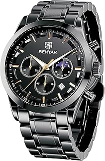 BENYAR by Watches Men’s Analogue Quartz Chronograph Waterproof Luminous Date Fashion Casual Wristwatch Elegant Gift for Men