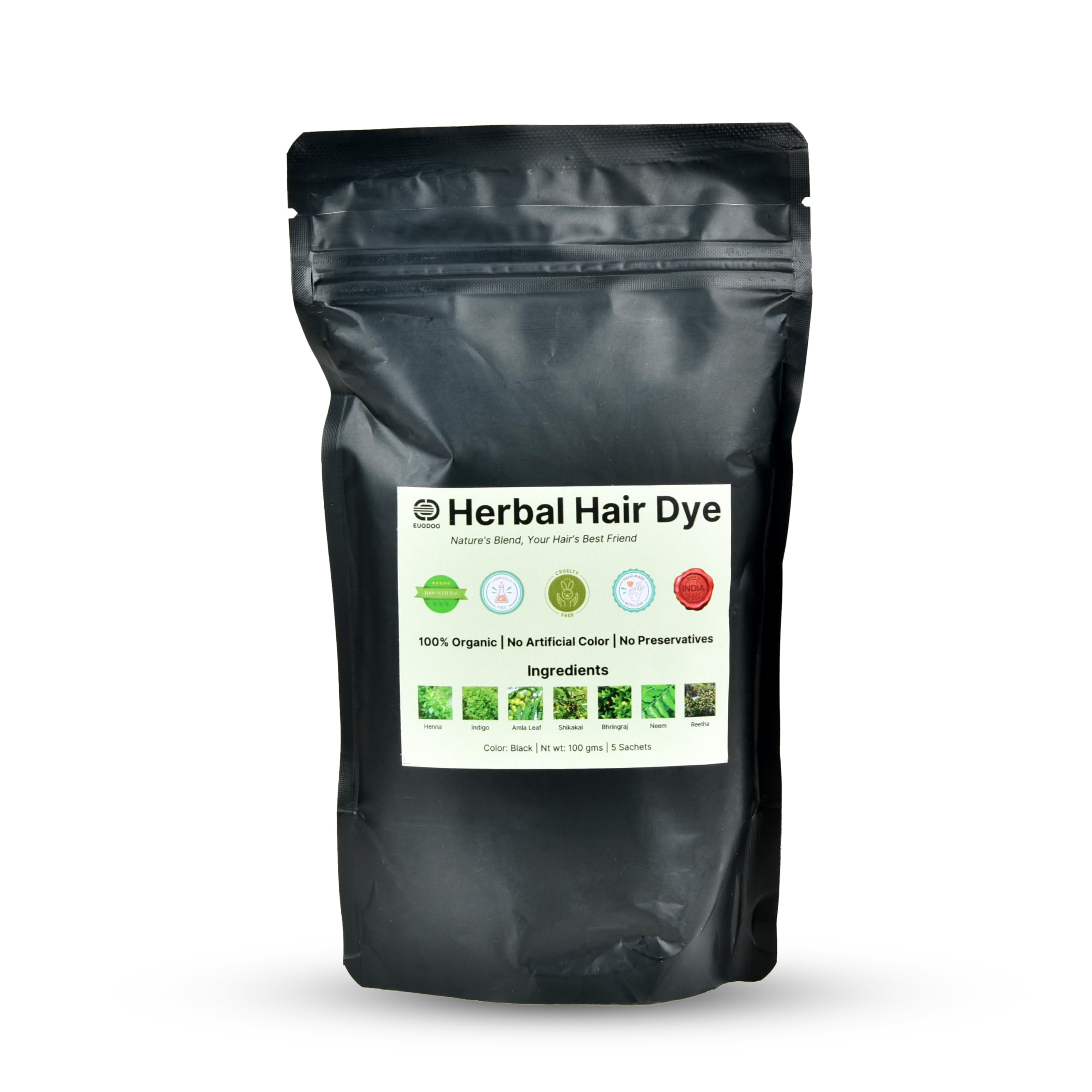euodoo Herbal Hair Dye Black - Natural Herbal Hair Color, No Ammonia, 100g-picture-44