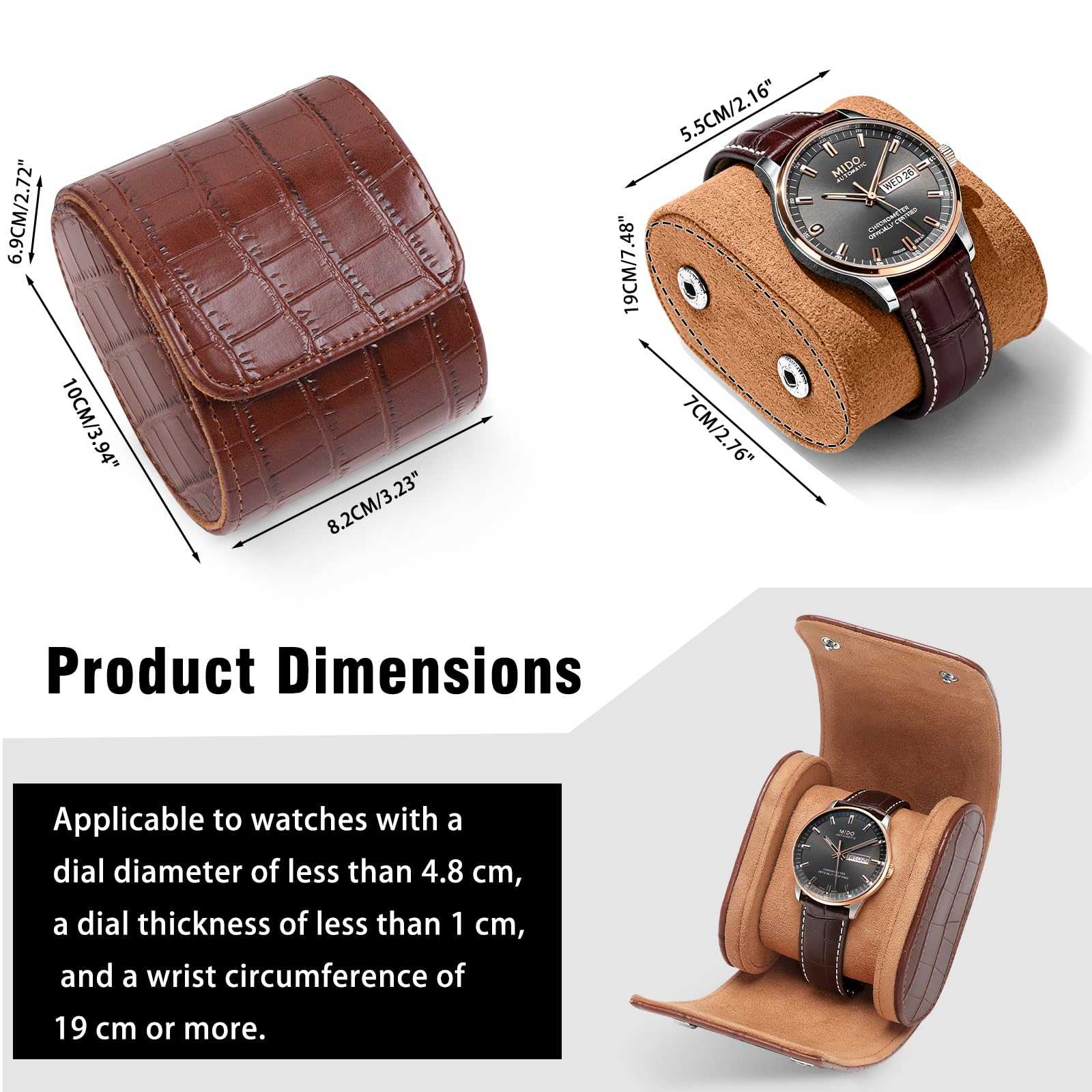 Coffret montres cuir pour 1 montres,Boite a Montre,simili cuir motif crocodile, coffret rangement luxe vintage, idéal pour les anniversaires, Noël, Saint-Valentin - (Brun foncé | 1 Fente)