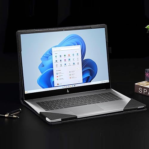 Miniatura 2 de Funda para portátil HP 17s-cu 17-cp17z-cpEnvy 17-cr 17t-cr17-ch17-da17t-da17.3" Funda a prueba de caídas de piel sintética con bolsillo interior