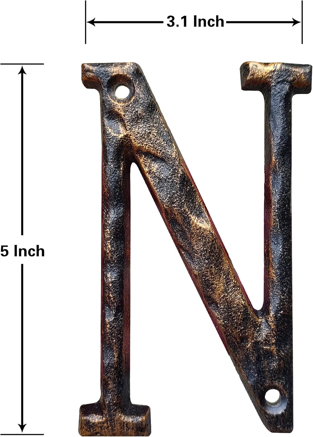 5.5 Inch House Numbers & Letters, Highly Visible Cast Iron Metal Home Address Number for Street Office Mailbox, Antique Brass (Letter N)