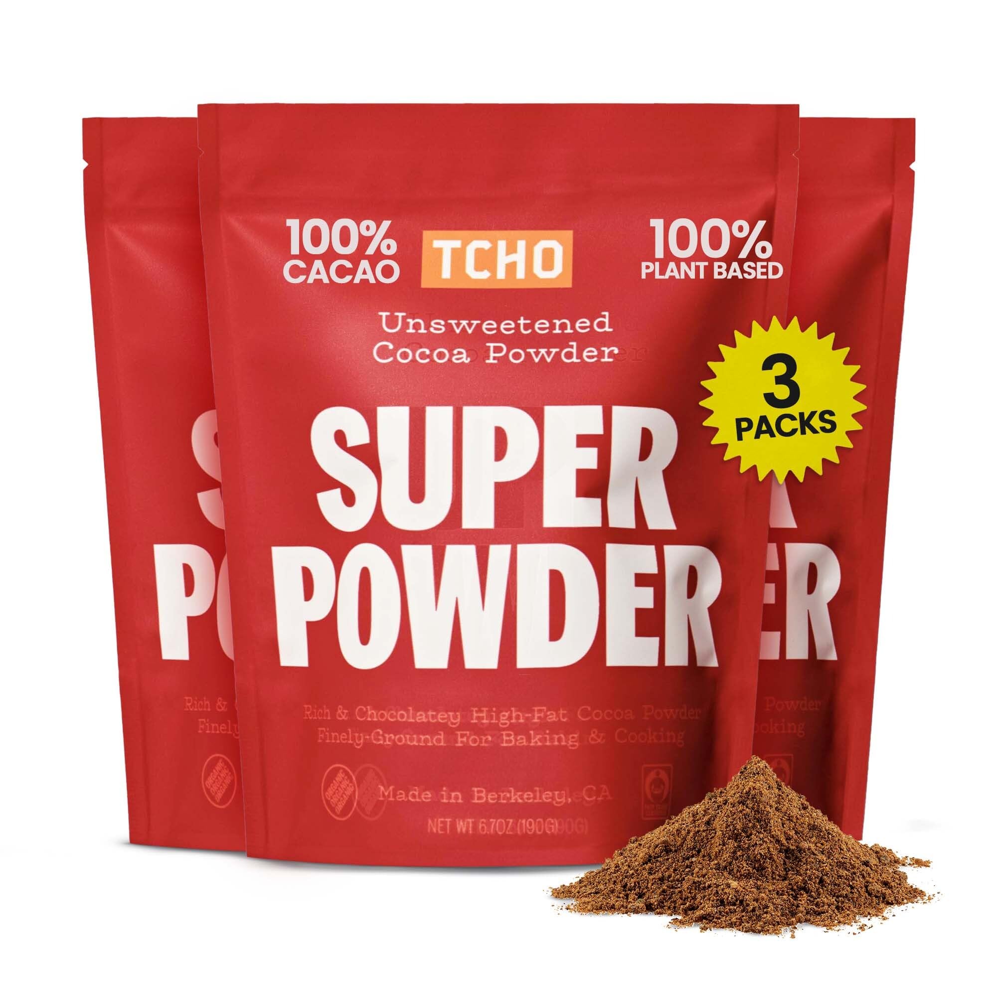 TCHO Cocoa Powder unsweetened (3 Pack) 100% Plant Based, Organic Cocoa Powder, Vegan, Kosher, Non-GMO, Non-Dairy, Unsweetened Cocoa | 6.7oz each - 3 Pack