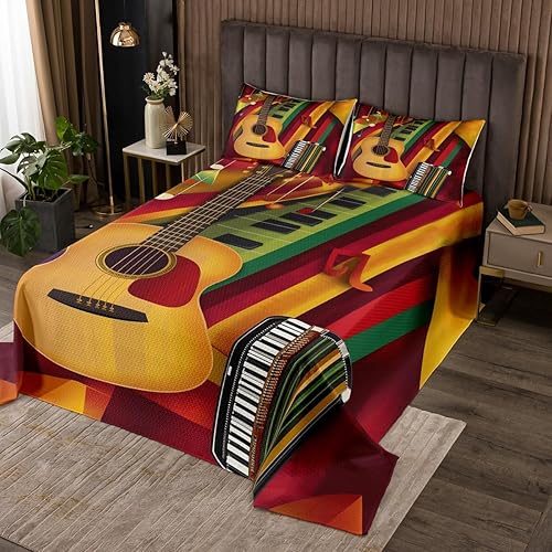 Miniatura 11 de Colcha de guitarra retro tamaño individual, juego de ropa de cama de hip hop para niños y niñas, decoración de habitación de niños y niñas, juego de