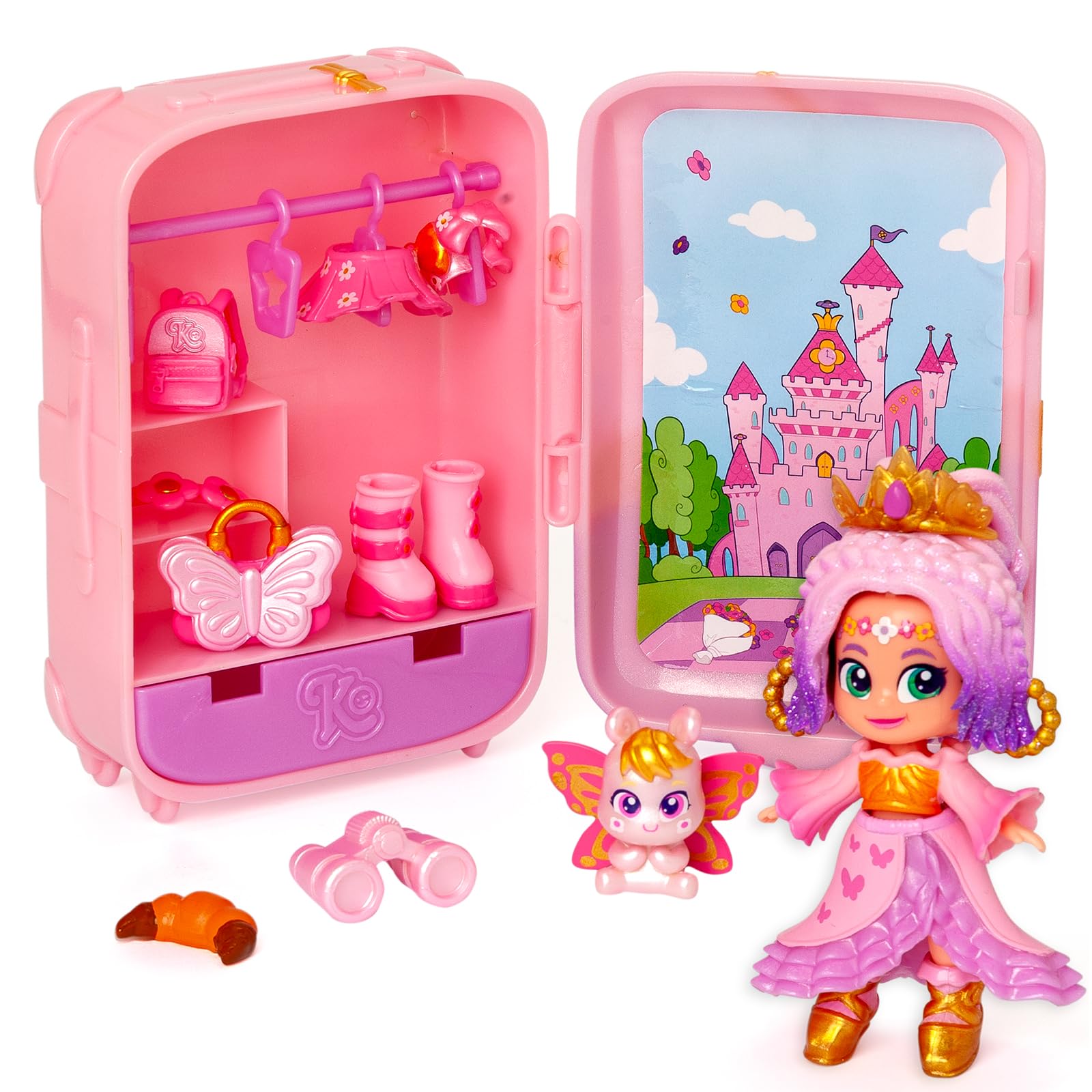KOOKYLOOS SUITCASE DREAMY BLOSSOM – zestaw modna laleczka z walizką i akcesoriami,zawartość:1 laleczka, 2 stroje, zwierzątko, akcesoria, wieszaki oraz walizka, w której zmieścisz cały zestaw.