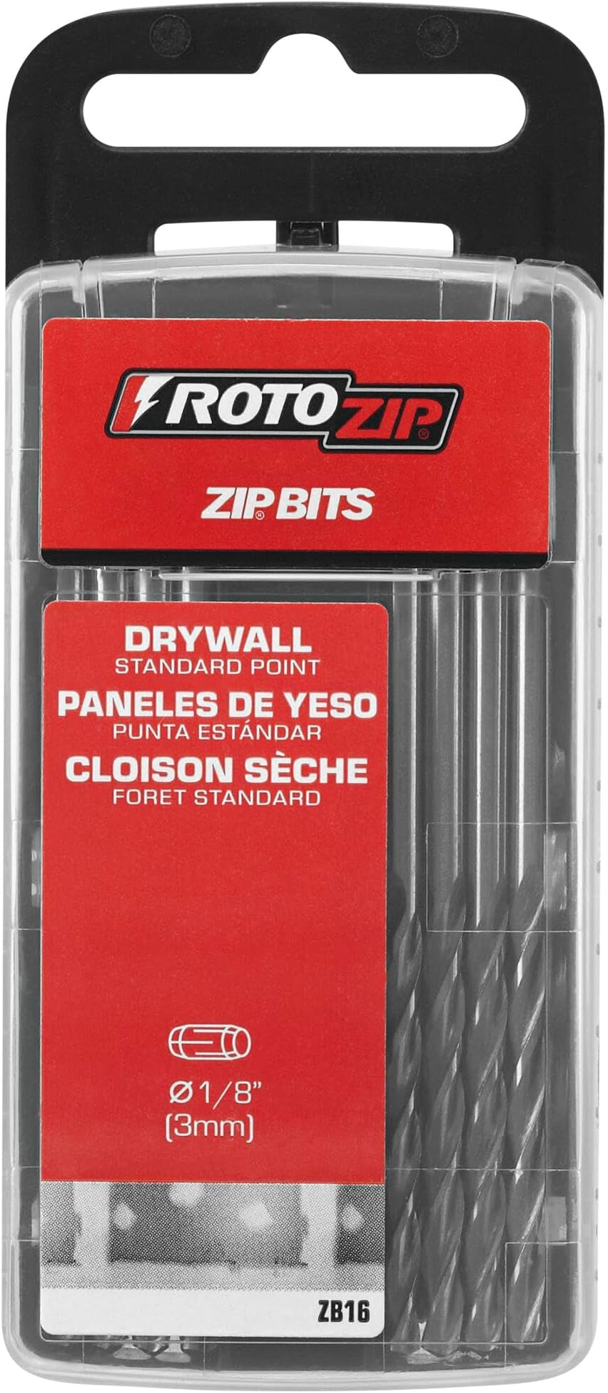 ZB16 1/8-Inch Standard Point Drywall Cutting Zip Bit, 16-Pack