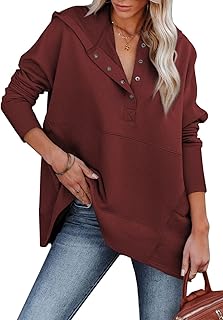 Suéter para mujer, talla grande, holgado, con botones y bolsillos, color rojo vino, talla XXL