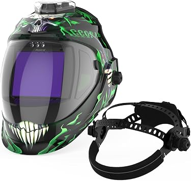 Panoramic View Auto Darkening Welding Helmet with Light, True Color Solar Powered Welding Hood, 4 Arc Sensor Wide Shade for TIG, MIG, ARC, Cut, Grinding & Welding Helmet Headgear Head Band