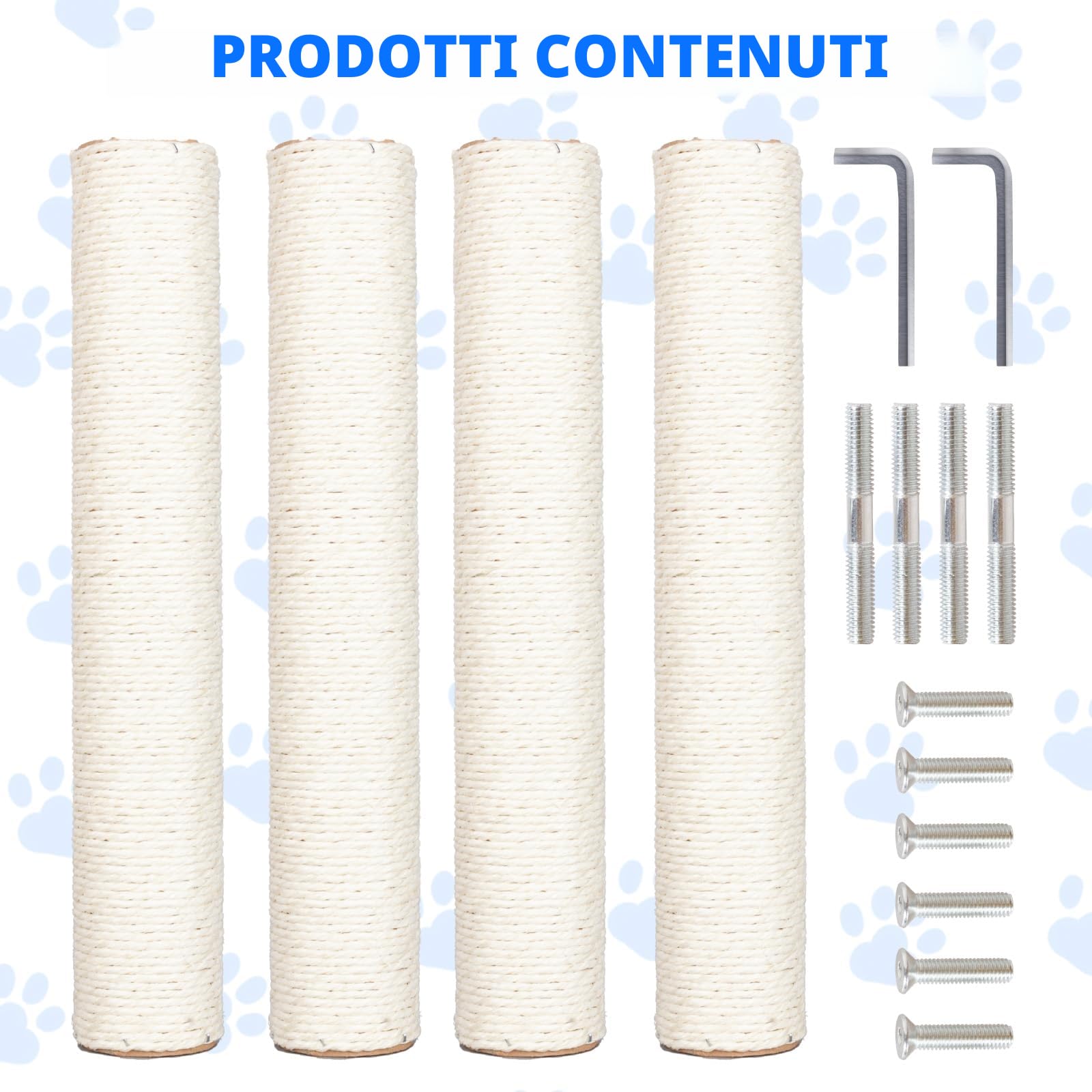 Confezione di 4 pali tiragraffi di ricambio per gatti da 15,7 pollici, pali tiragraffi in corda di sisal naturale con viti M8 per parti di ristrutturazione della torre del gatto interno,