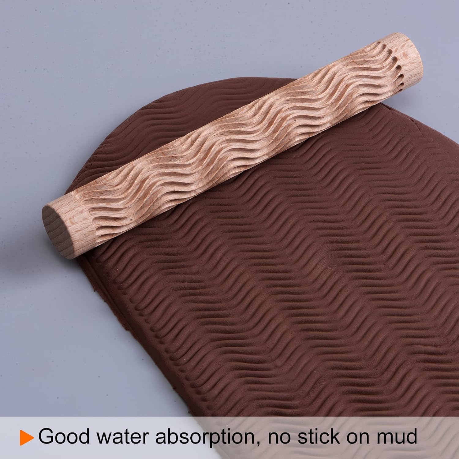HARFINGTON Wood Clay Roller Ripple Pattern Modeling 6 Inch Beech Wood Hand Rollers Wooden Pottery Tools Wood Grain Texture Rollers for Clay Baking DIY