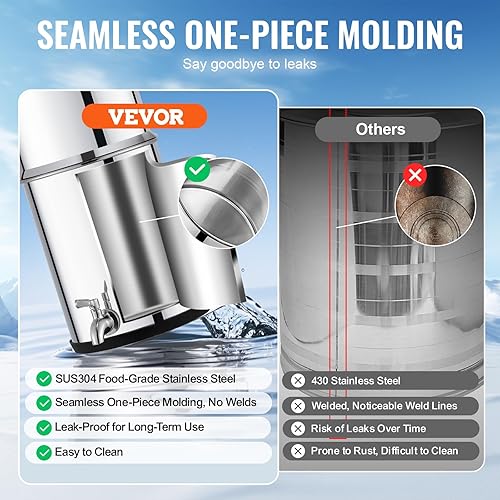 Miniatura 3 de VEVOR Sistema de filtro de agua alimentado por gravedad, sistema de encimera de acero inoxidable 304 de 1.5 G, sistema de filtración de agua, reduce