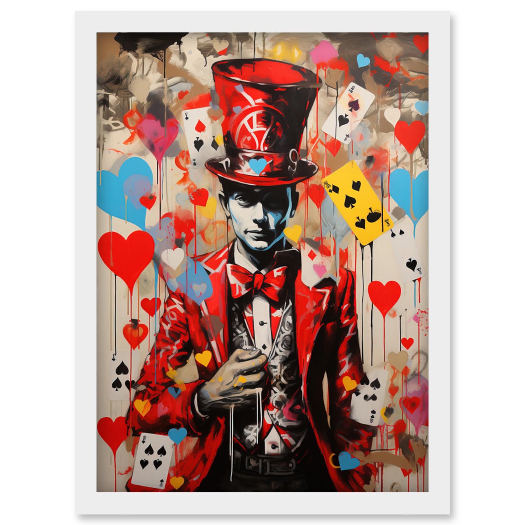 Artery8 Framed White A4 The King Of Hearts Modern Magician Magical Artwork Playing Cards Artwork Framed Wall Art Print A4