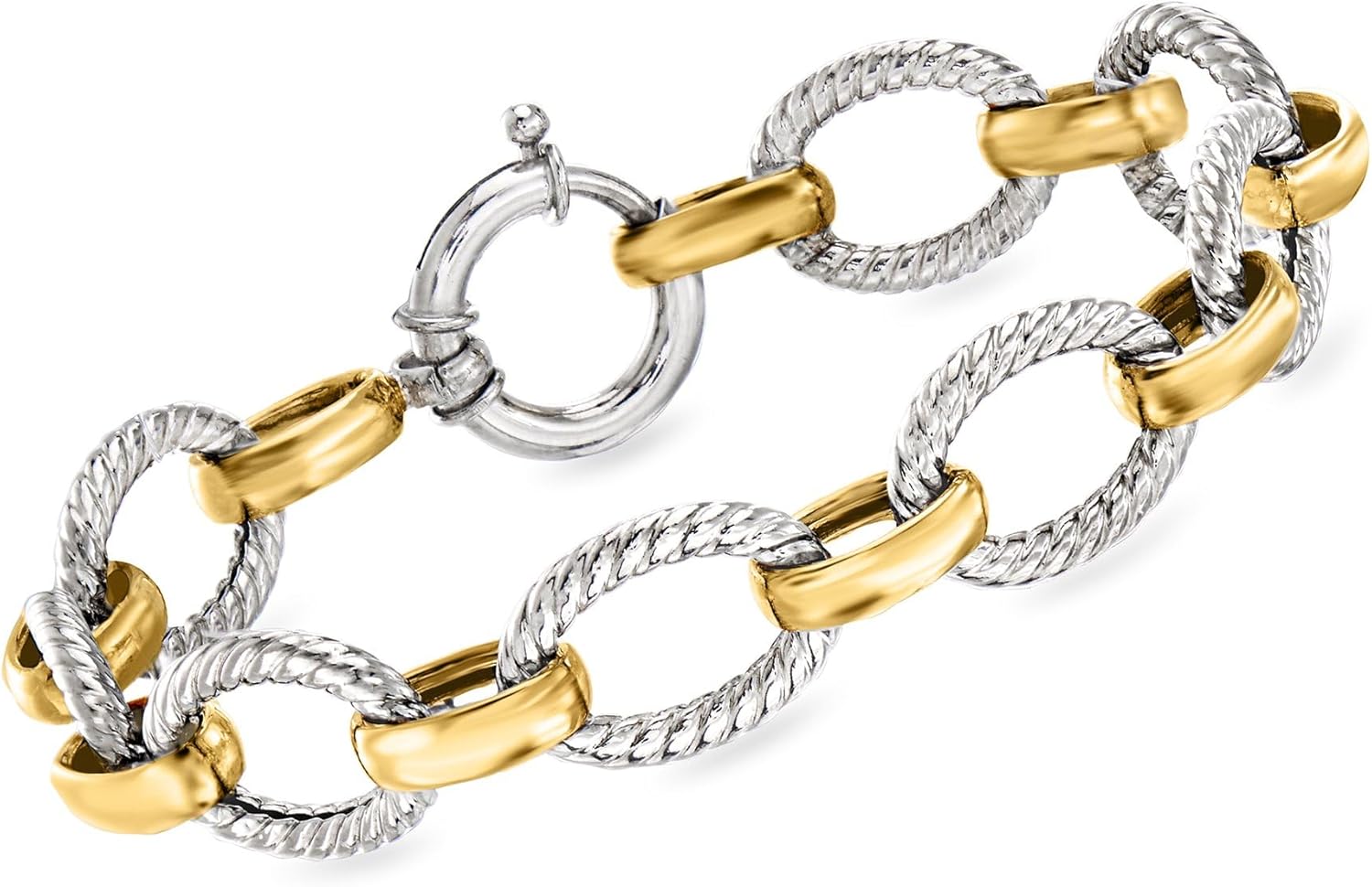Ross-Simons Sterling Silver and 18kt Gold Over Sterling Silver Twisted-Oval Link Bracelet