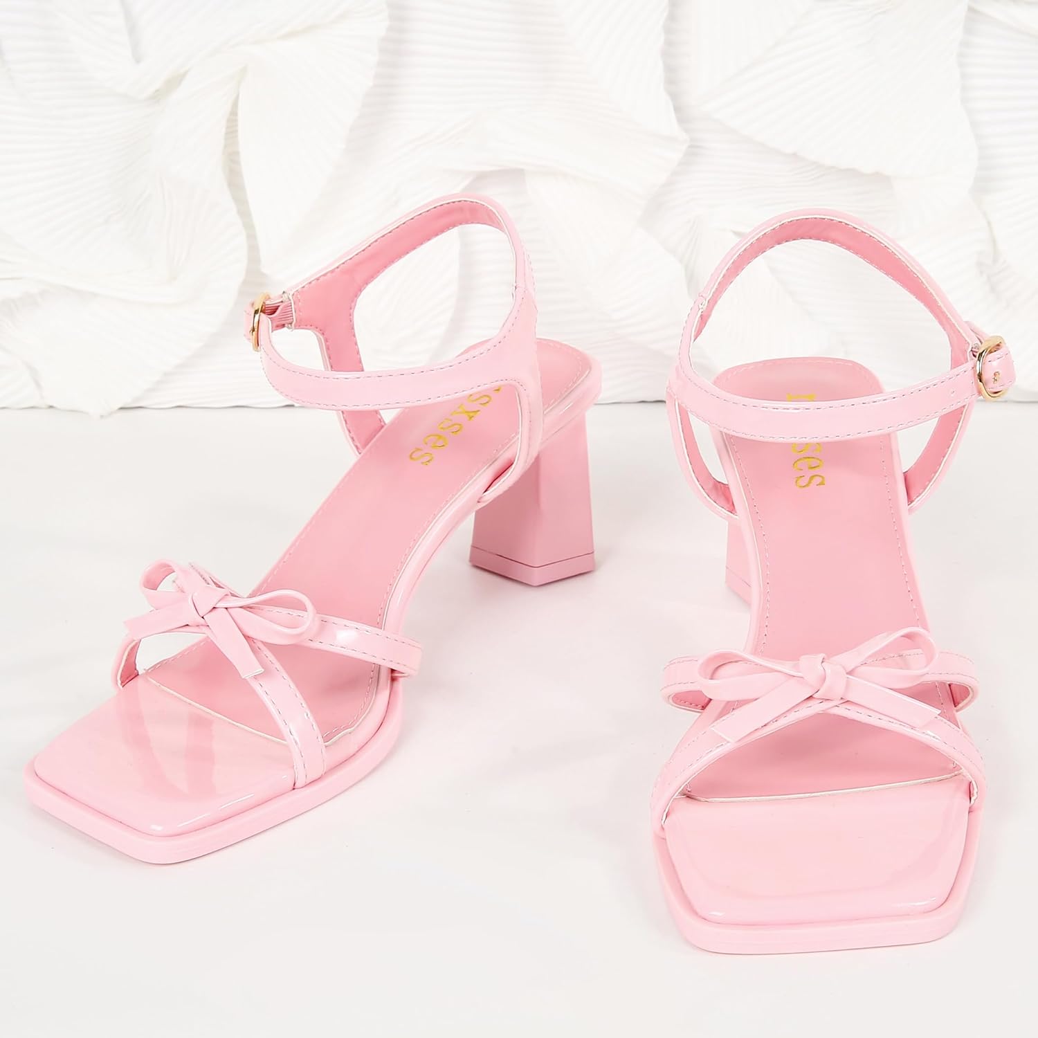 rsxese Women's Bow Heeled Sandals Block Chunky Heels Ankle Buckle Strap Open Toe Bride Wedding Party Dress Heel - Image 3