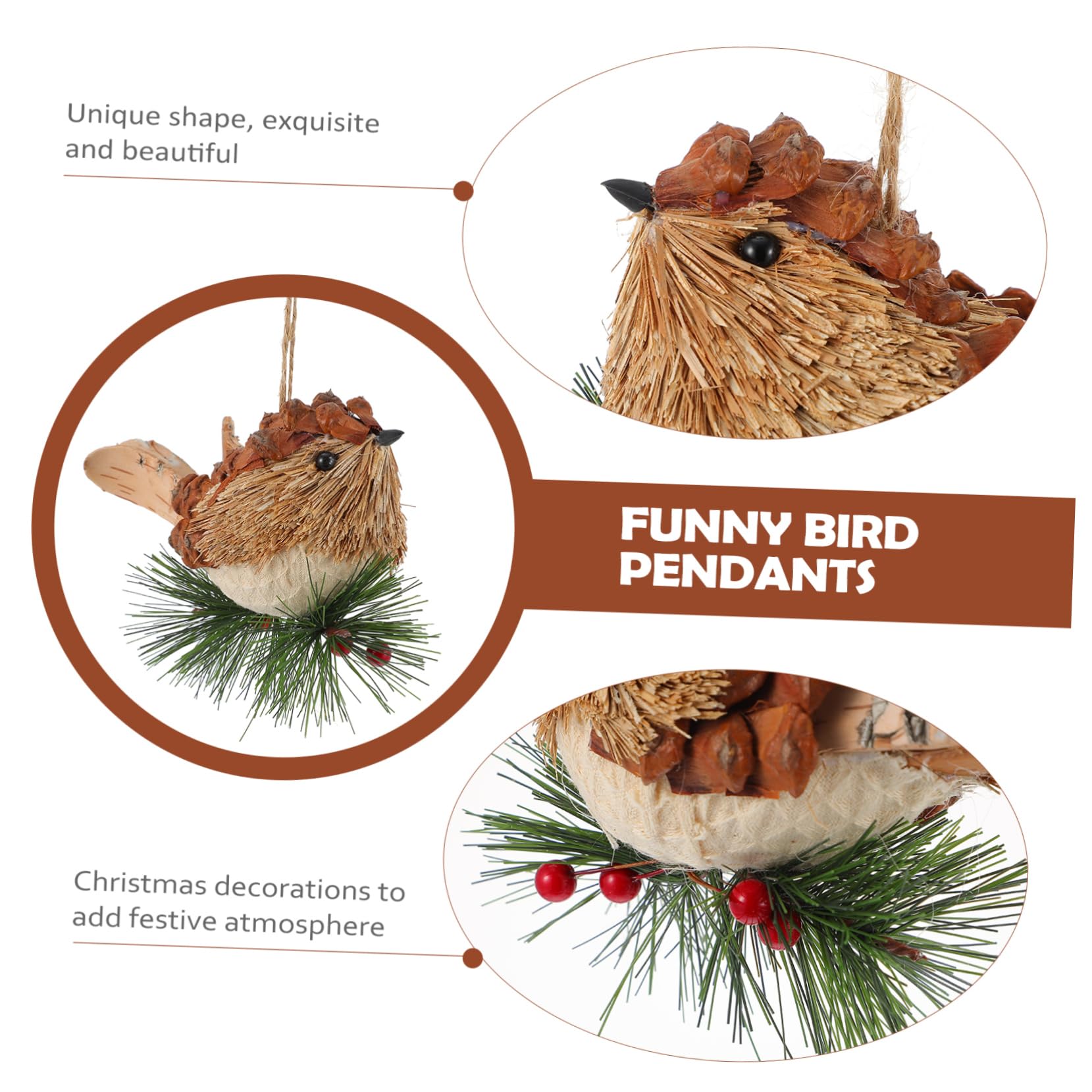 Ciieeo 4 Piezas De Pájaro Pájaro Decoración Navideña Escena Colgante Decoración Navidad Calcetín Decoración para El Hogar Árbol Colgante Pájaro Miniatura Adornos Madera