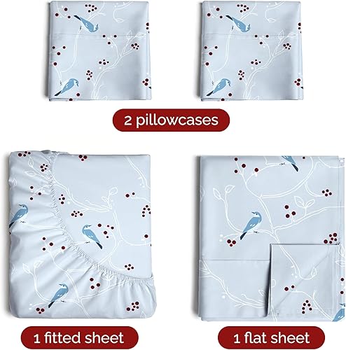 Miniatura 9 de Juego sábanas navideñas 4 piezas, esquinas tipo bolsillo profundo y ajuste ceñido, no se arruga, cómodo y fresco para invierno, fácil de cuidar,