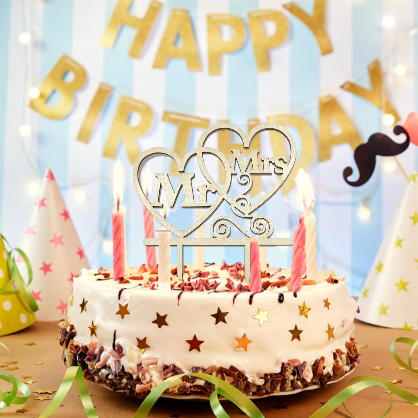 Hochzeitstortenaufsatz „Endlich Mr & Mrs“ – Aus Acryl, Mit Funkelndem Design Für Kuchen & Feier