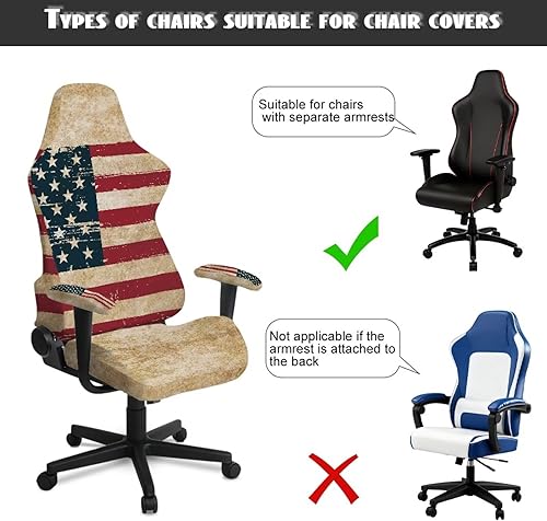 Miniatura 7 de American Flag Retro Gamer Chair Cover Stretchable Machine Washable Fabric Computer Chair Seat Slipcovers Fits Most OfficePC Chairs & Racing Style