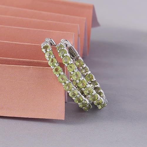 Vista 2 de Femme Luxe Pendientes de aro con piedras preciosas Inside-Out en plata, meses de piedra natal