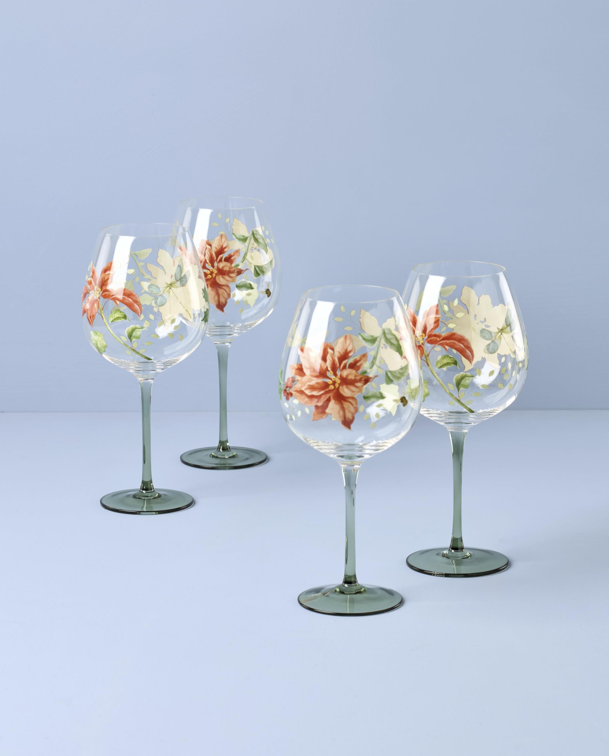Lenox Glassware, Butterfly Meadow Balloon Weingläser, 4er-Set, 750 ml Fassungsvermögen, aus Glas, spülmaschinenfest, Trinkgläser-Set, Cocktailglas, Haus und Küche (transparent, 4 Stück)