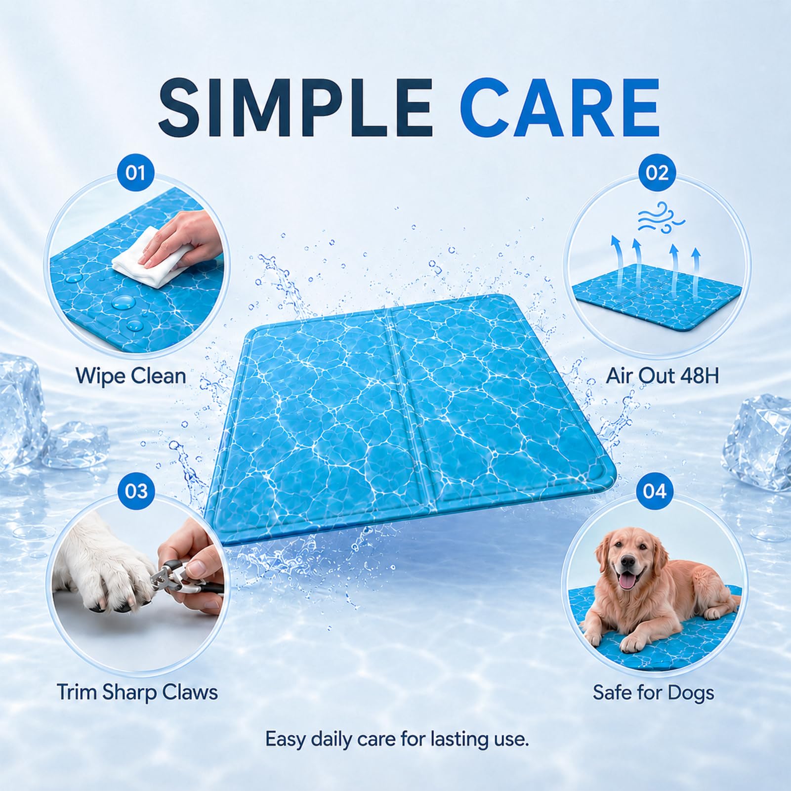 Alfombra Refrescante para Perros y Gatos, Cama de Gel Resistente a Arañazos, Cojín Frío Plegable Impermeable para Interior Exterior Viaje Coche Transportín Sofá (Blue,70×110cm)