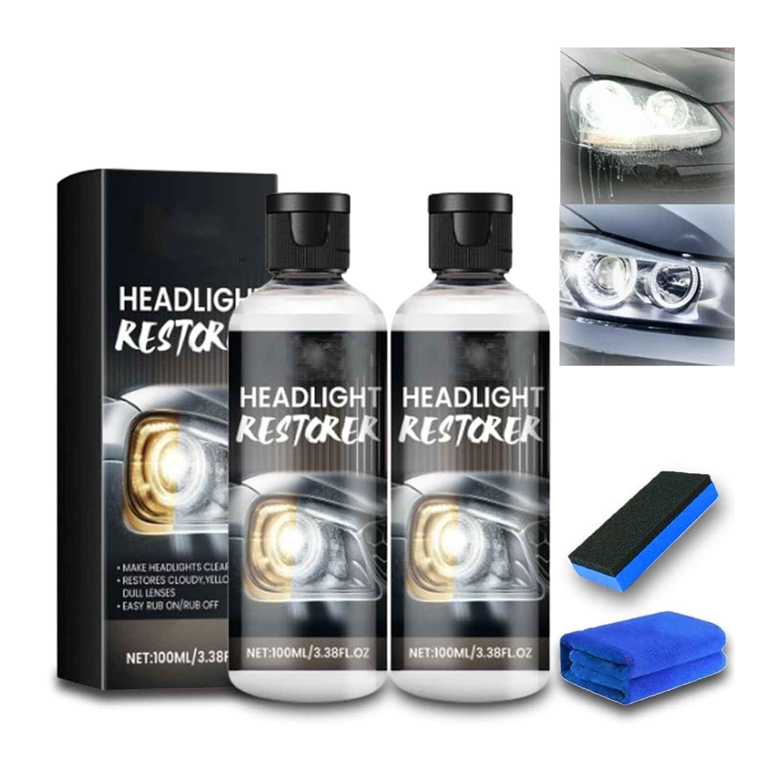 Headlight Restoration Kit Headlight Cleaner Head Light Lens Restore Kit Headlight Restoration Headlight Cleaner and Restorer Kit Car Headlight Cleaner Car Headlight Restoration Kit(2)