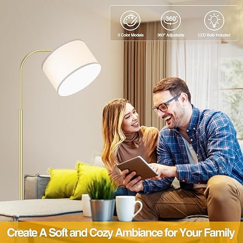Miniatura 6 de Lámparas de pie de arco para sala de estar con 3 temperaturas de color, lámpara de pie moderna luz de lectura con bombilla de 9 W incluida, lámpara