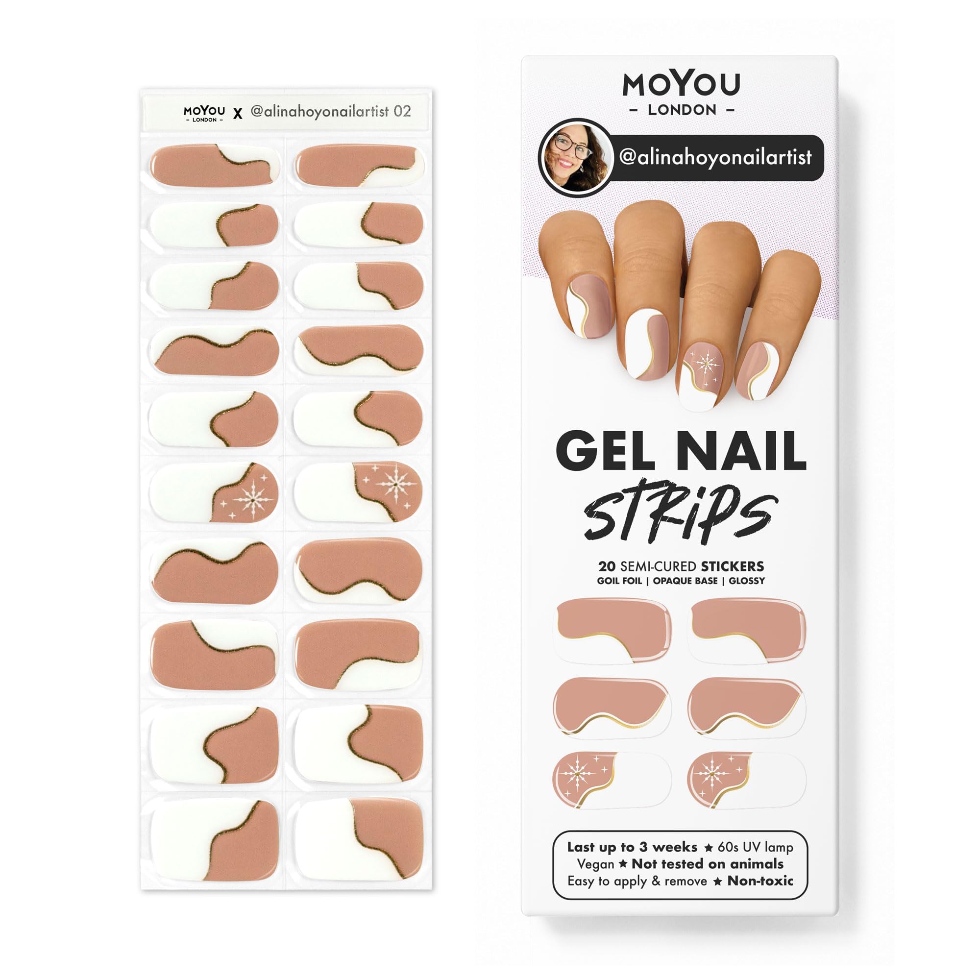 MOYOU LONDON Autocollants auto-adhésifs pour ongles en Gel Semi-durci, lampe UV/LED requise, 20 enveloppes de vernis à ongles en Gel, autocollants pour Nail Art - Alinahoyonailartist 02