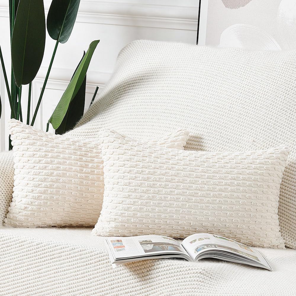 MADIZZ Pack of 2 Boho Striped Corduroy Throw Pillow Covers 12x20 Inch