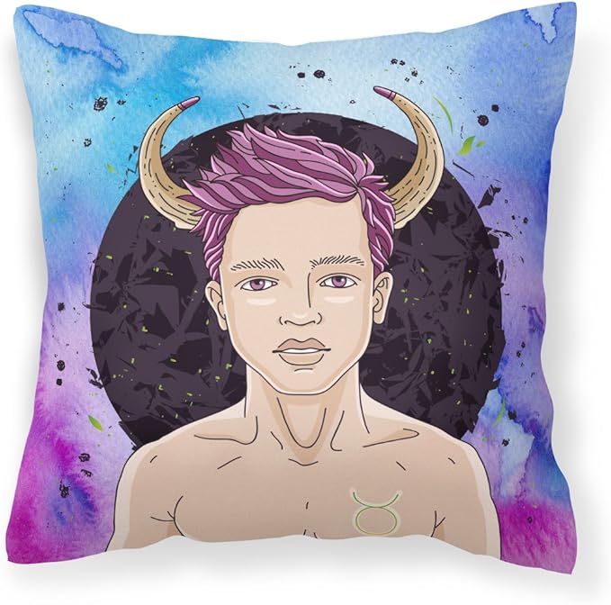 Caroline's Treasures BB7318PW1818 Taurus Zodiac Sign Fabric Decorative Pillow Machine Washable, Indoor Outdoor Decorative Pillow for Couch, Bed or Patio, 18Hx18W