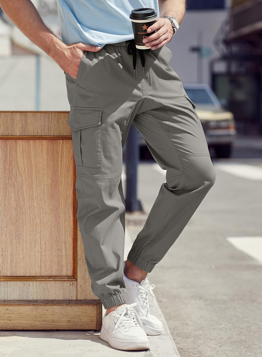 Pantalones cargo jmierr a la moda para hombre casuales de algod n c nicos  el sticos de sarga con cord n pantalones de ch ndal deportivos con