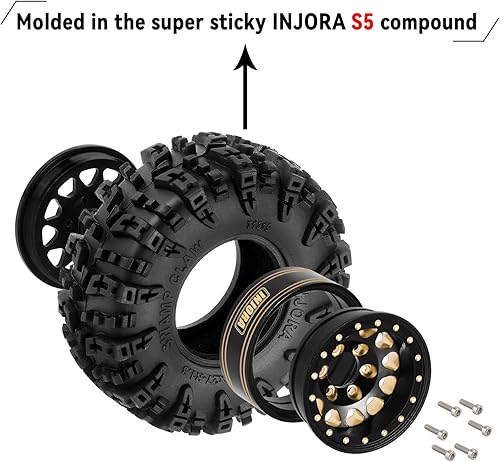 Miniatura 4 de INJORA Juego de neumáticos de rueda de 1.3 pulgadas S5 Swamp Claw Mud Terrain Tire 2.756 * 1.063 in para 118 124 RC Crawler Car (negro dorado)