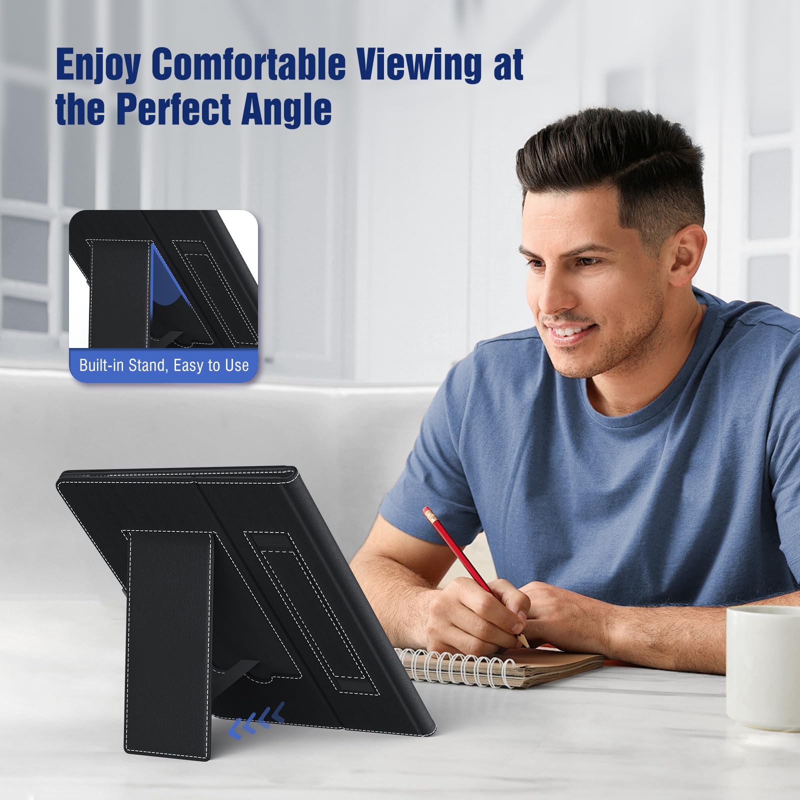 TiMOVO Custodia Universale per Tablet Android 10,1 Pollici con Anello per Penna, Cover Leggera e Pieghevole in Piedi con Cinghia a Mano per Tutti i Tablet Touchscreen da 9,6-11 Pollici, Nero