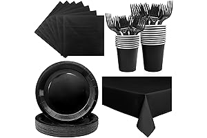 Severs 25 Guests Black Paper Plates 9 Inch,Bulk Black Paper Plates Cups...
