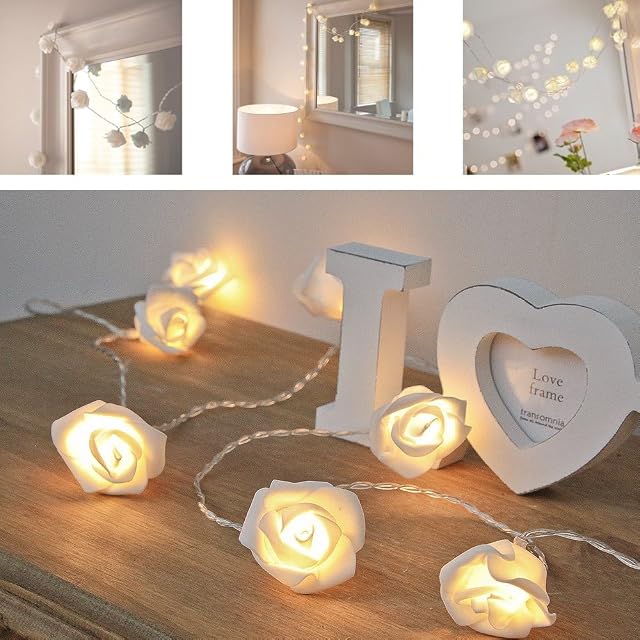 Rose Flower Fairy Lights - AITOO Battery Operated 30 Led String Rose Flower Fairy Lights Ideal for Indoor & Outdoor Bedroom Decor Christmas Xmas Wedding Rose Flower Fairy String Lights[Warm White]