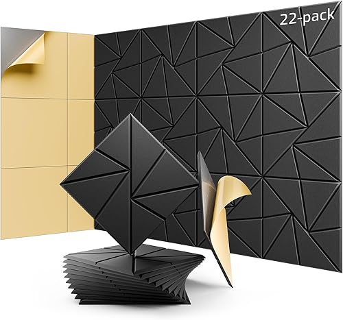Miniatura 7 de Paquete de 12 paneles acústicos, paneles de espuma a prueba de sonido para paredes, paneles de pared autoadhesivos de alta densidad a prueba de
