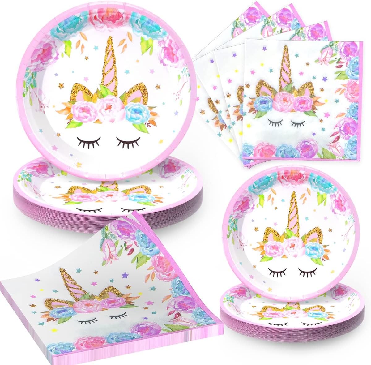 Birthday Party Supplies for Girls, Unicorn Plates and Napkins for Decorations, Unicorn Theme Party Decoration, 20 Big & 20 Small Plates and 40 Napkins