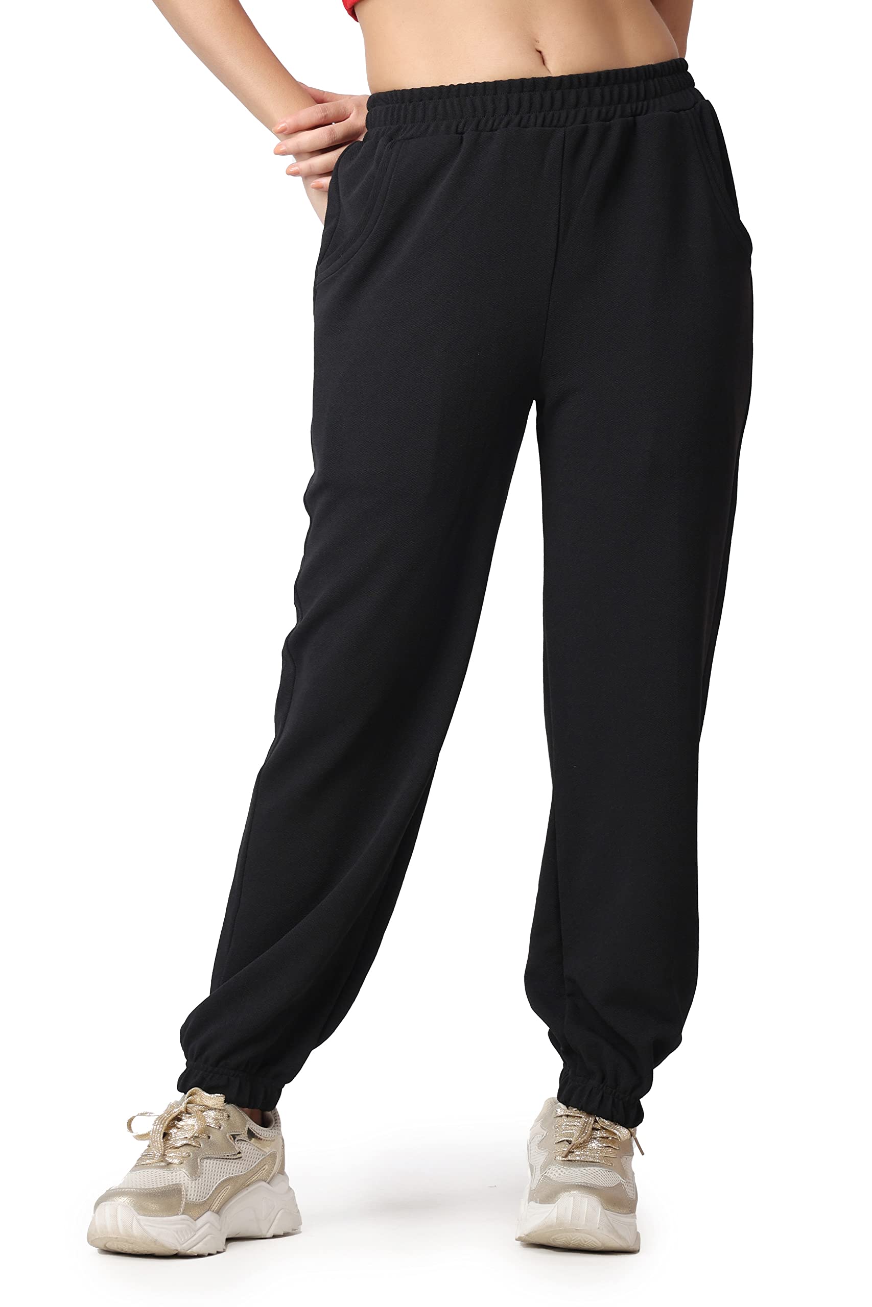 POPWINGSWomen's Loose Track Pants (POPT08020_Black1