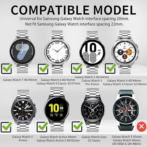 Vista 22 de GOLDTOLUCK Stainless Steel Band Compatible with Samsung Galaxy Watch 8 7 6 5 4 Classic FE Pro 40mm 44mm 46mm 43mm 47mm 45mm 42mm 20mm Men Women Negro