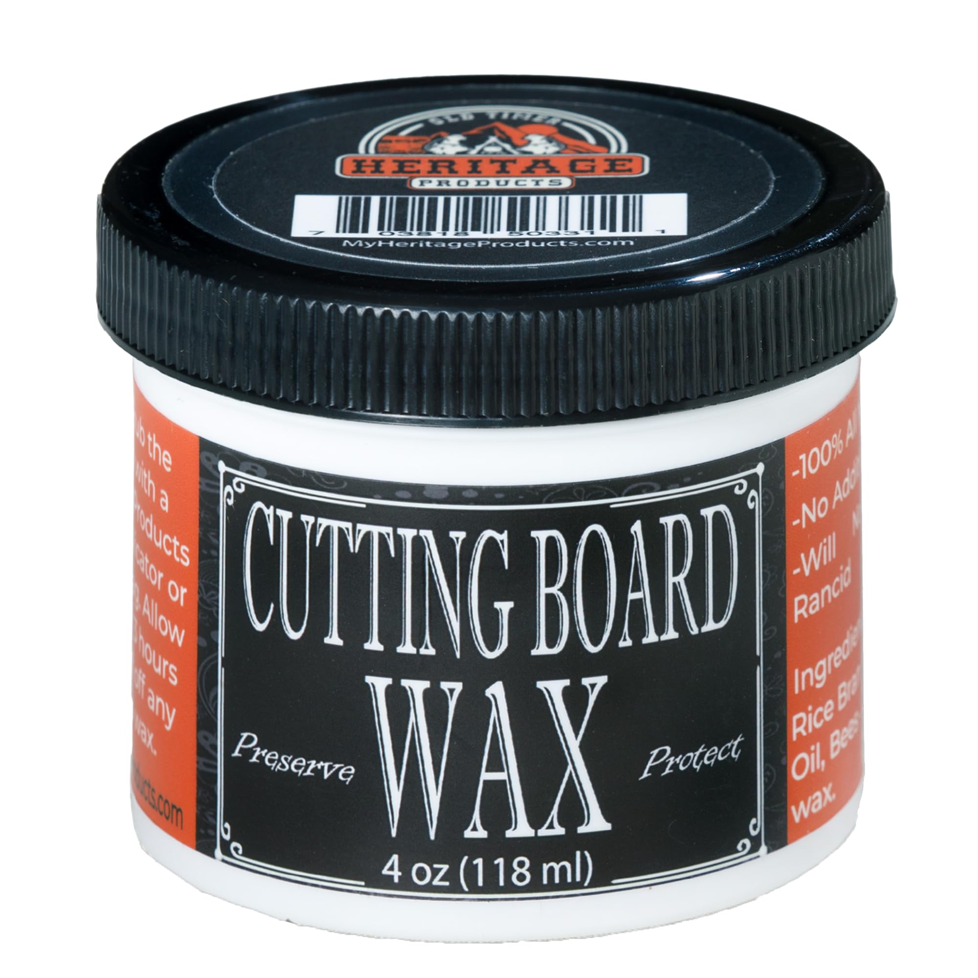 Heritage Products Cutting Board Wax - All Natural Plant Based Wood Wax for Butcher Block Counter, Chopping Block, Charcuterie Board and Tables Protects Against Stains and Odors, Enhances Finish (4 oz)